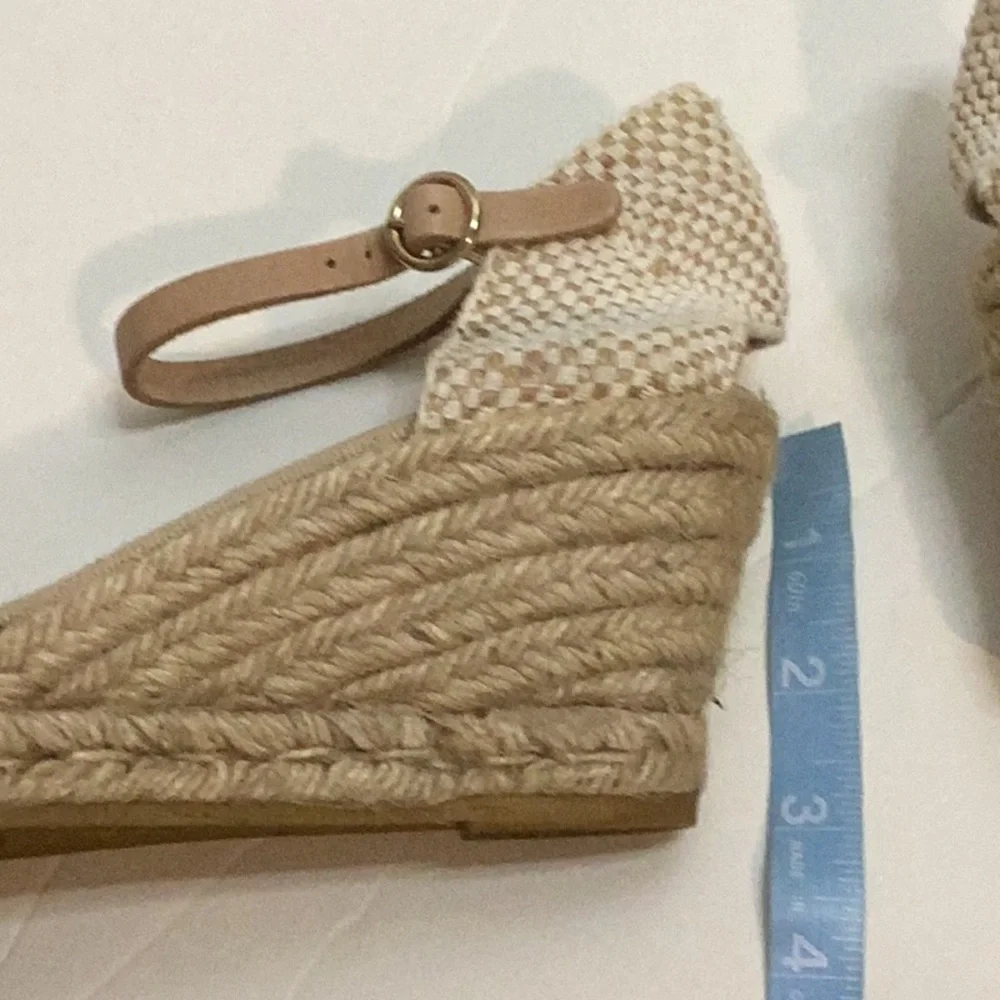 Kanna Taupe Straw Wedge Sandals Ankle Strap 40/9 Summer Beach